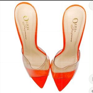 Olivia!!!! Orange and clear stiletto heels. Size 8.5